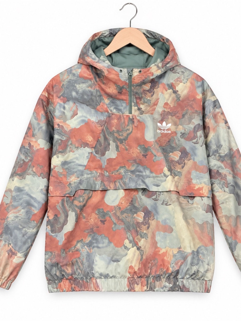 Adidas Originals BR6616 Pastel Camo Satin Half Zip Anorak Hoodie Womens